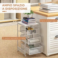 Carrello Portaoggetti a 3 Livelli in Truciolato e Acciaio, 34x29.5x57.5 cm, Bianco