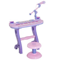 Pianola per Bambini a 37 tasti con Sgabello e Microfono, 12 Strumenti e 22 Musiche, Registrazione, MP3 e Karaoke, Rosa
