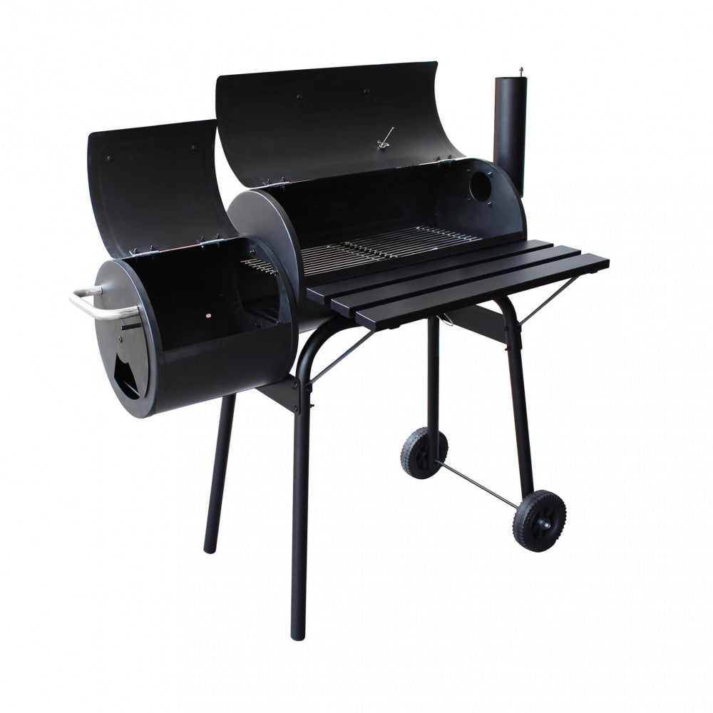 Barbecue A Carbonella Con Affumicatore Acciaio Verniciato Nero 110X64X113,5 H Cm