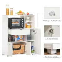 Mobile Cucina per Microonde con Armadietti, Mensole e Cassetto, Credenza Moderna in Legno 90x40x120cm Bianco