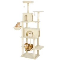 Albero Tiragraffi per Gatti con Piattaforma, Torre, Letto, Tane e Pali in Sisal 60x48x202 cm Beige