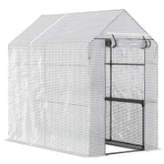 Serra a Casetta con Rivestimento in PE, Porta a Cerniera e 4 Ripiani, 186x120x190cm, Bianco