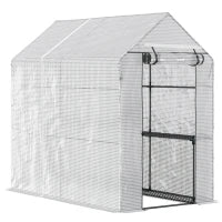 Serra a Casetta con Rivestimento in PE, Porta a Cerniera e 4 Ripiani, 186x120x190cm, Bianco