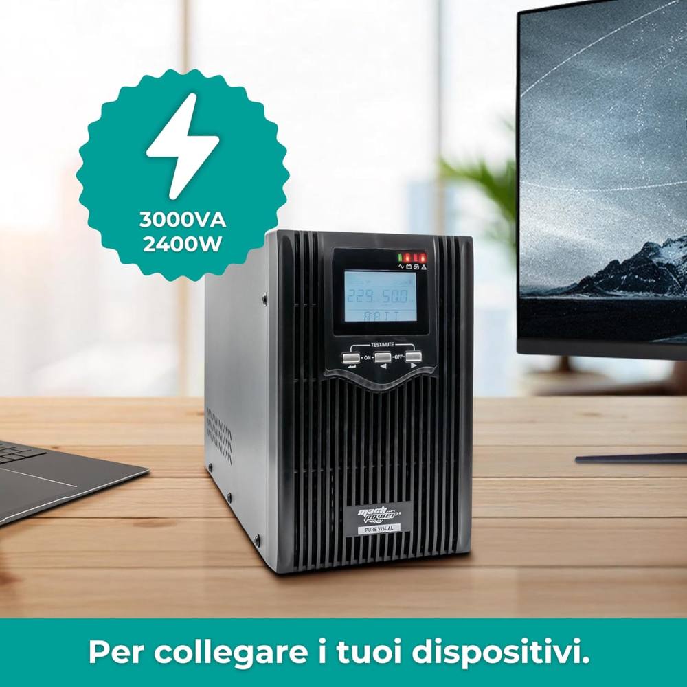 Mach power ups metal con display digitale e stabilizzatore avr *** potenza ampere (va) 3000 va, confezione 1