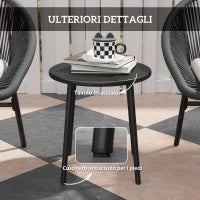Set da Giardino con 2 Sedie con Cuscino e Tavolino da Caffè in Acciaio e Rattan PE, Nero