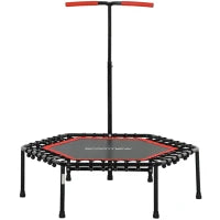 Trampolino da fitness 114 cm, corde elastiche, maniglia regolabile 3 posizioni, trampolino per esercizi silenzioso, rosso
