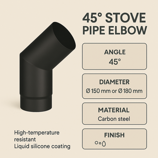 Curva a 45° elemento angolare modifica sezione canale fumo stufa pellet *** misura Ø 150 mm, confezione 1