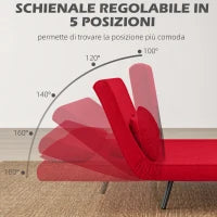 Divano Letto in Tessuto Effetto Velluto con Schienale Regolabile e 2 Cuscini, 102x73x81 cm, Rosso