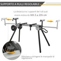 DURHAND Cavalletto Supporto per Sega Troncatrice Universale Estensibile e Pieghevole, Capacità 150kg, Nero e Argento