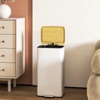 Cestino per la cucina con pedale 20 L Coperchio Chiusura Ammortizzata Secchio Interno Estraibile 29,5x29,5x56,8 cm Bianco e naturale