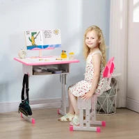 Banco Scuola con Sedia ad Altezza Regolabile per Bambini 6-12 Anni, Acciaio e MDF, Rosa