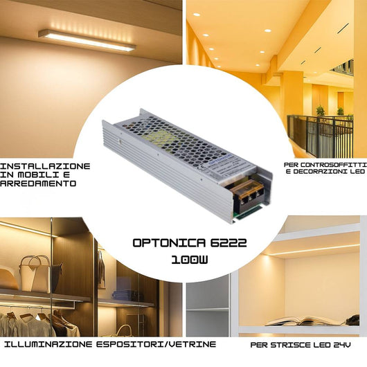 Alimentatore led 24v 100w in metallo ip20 per installazioni interne