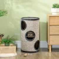 Cuccia per Gatti a 3 Livelli con Tiragraffi in Sisal e Peluche, Ø38x70cm, Grigio