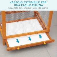 Gabbia per Uccelli Alta 165cm in Legno da Esterno con 2 Porte e Vassoio Estraibile, Arancione