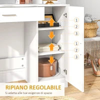 Tavolo per Trucco in Truciolato con Mobiletto, Cassetto, Ripiani Aperti e Specchio, 90x38x138 cm, Bianco