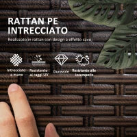 Set 2 Lettini Prendisole con Cuscini Imbottiti e Tavolino in Rattan PE, Marrone e Beige