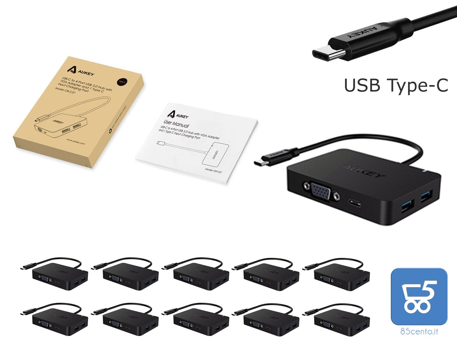 PACK 10 PER Usb Type-C Hub 4 USB 3.0 ricarica uscita Vga Full Hd Macbook Pro Samsung Lenovo Dell Huawei - RIVENDITORE