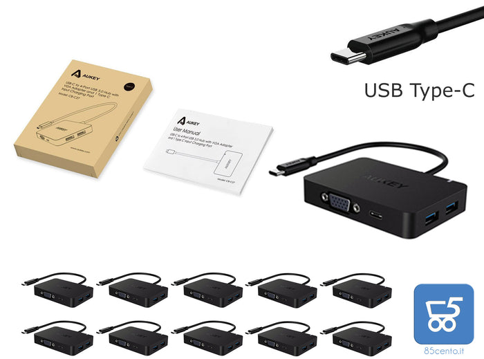 PACK 10 PER Usb Type-C Hub 4 USB 3.0 ricarica uscita Vga Full Hd Macbook Pro Samsung Lenovo Dell Huawei - RIVENDITORE
