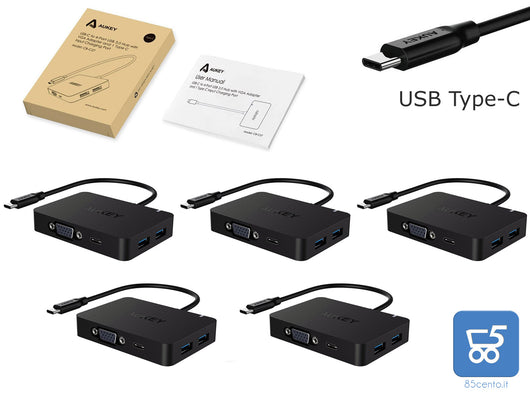 PACK 5 PER Usb Type-C Hub 4 USB 3.0 ricarica uscita Vga Full Hd Macbook Pro Samsung Lenovo Dell Huawei - RIVENDITORE