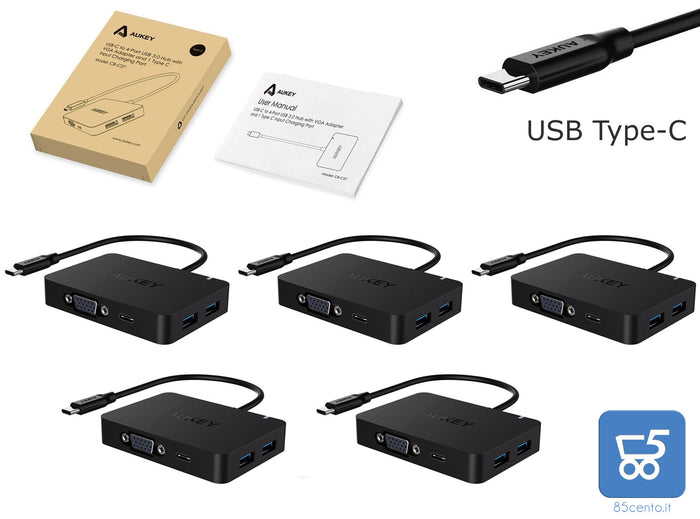 PACK 5 PER Usb Type-C Hub 4 USB 3.0 ricarica uscita Vga Full Hd Macbook Pro Samsung Lenovo Dell Huawei - RIVENDITORE