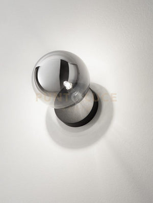 PALLINA APPLIQUE 1 LUCE ATTACCO G9 NERO CON SFERA FUME' D.14CM