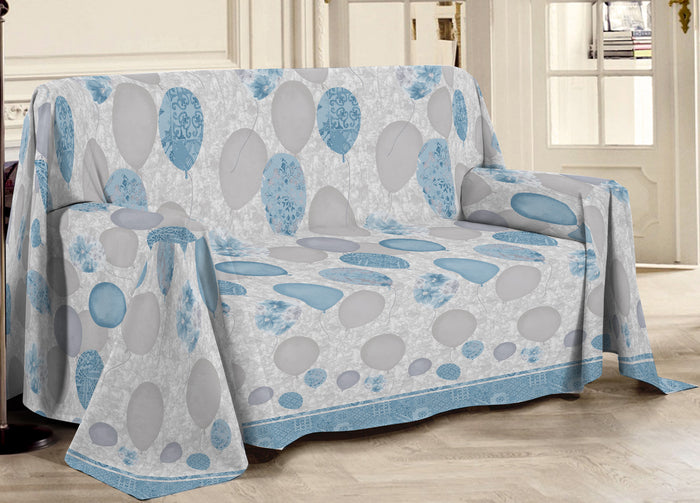 Telo Arredo Multiuso Linea Pensieri Delicati In Cotone Disegno Palloncini - Singolo - Azzurro