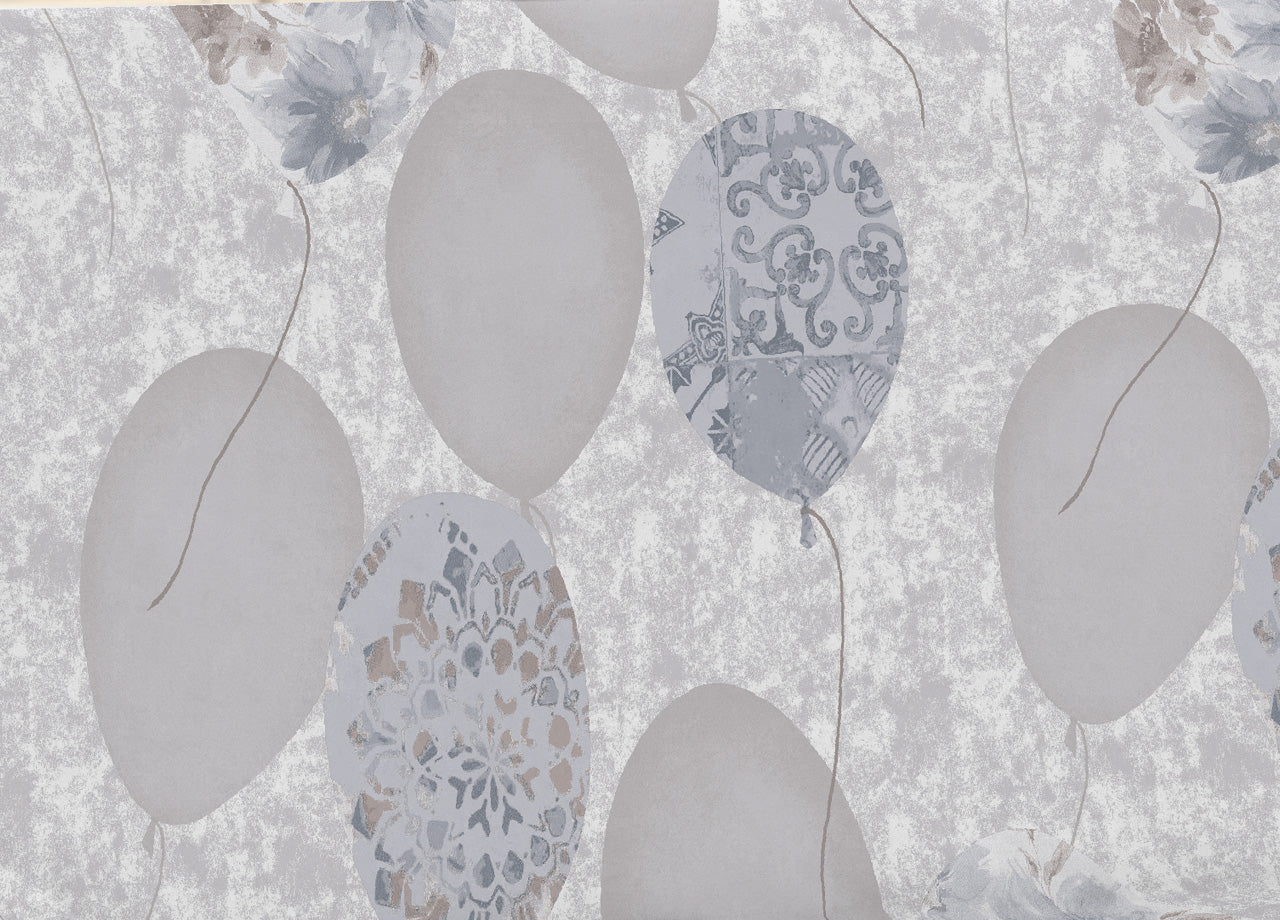 Telo Arredo Multiuso Linea Pensieri Delicati In Cotone Disegno Palloncini - Singolo - Grigio
