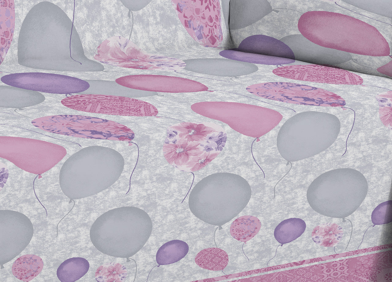 Telo Arredo Multiuso Linea Pensieri Delicati In Cotone Disegno Palloncini - Matrimoniale - Rosa