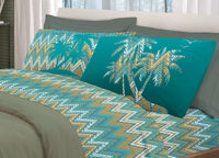 Completo Lenzuola Letto Pensieri Delicati 100% Cotone Dis. Palme Spinato - Piazza E Mezza - Verde