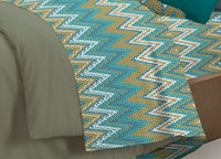 Completo Lenzuola Letto Pensieri Delicati 100% Cotone Dis. Palme Spinato - Piazza E Mezza - Verde