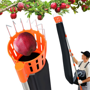 Pametik - Raccoglitore di Frutta Manico Telescopico 4m con Supporto e Borsa in Tessuto Arancione e Nero