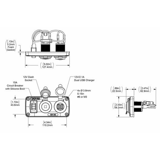 PANNELLO 12V PRESA USB INTERRUTTORE