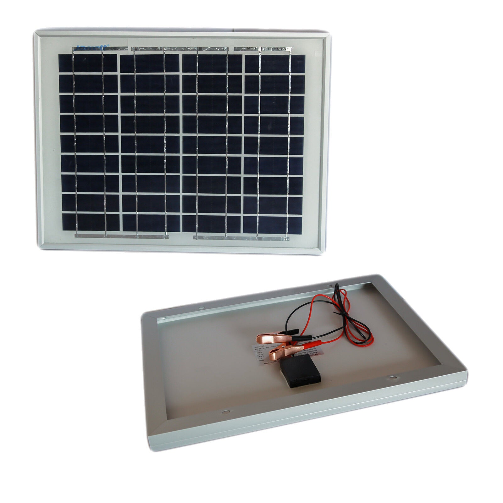 PANNELLO SOLARE MODULO FOTOVOLTAICO 10W 10WATT 12V CELLE SILICIO PINZE BATTERIA