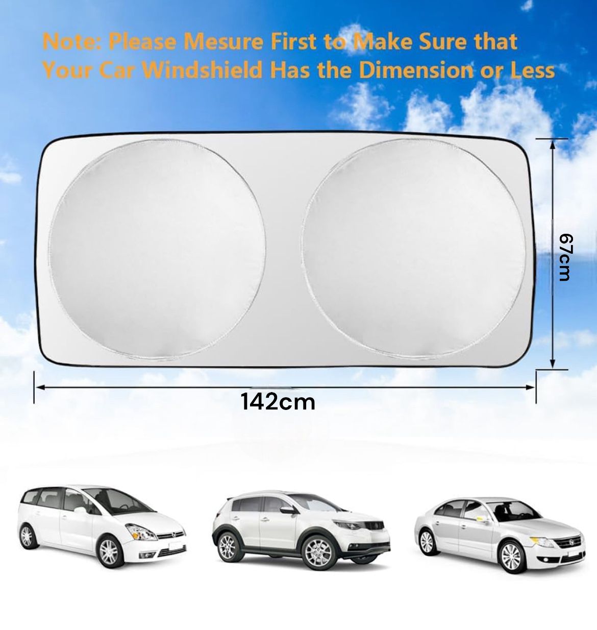 PARASOLE PER AUTO PARABREZZA ANTERIORE PIEGHEVOLE UNIVERSALE 142X67cm ART.70150