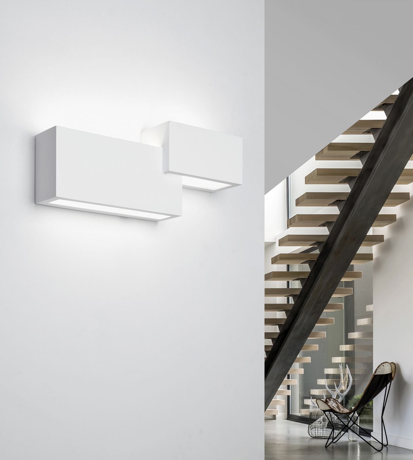 PARO applique 2 rettangoli e 3 Luci bianco in gesso attacco G9 45x18cm