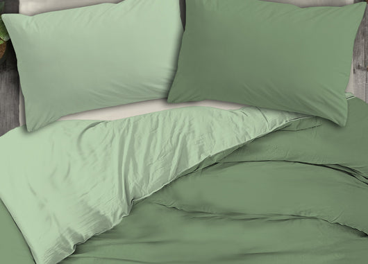 Copripiumino No Stiro Tinta Unita Bicolor Microfibra Effetto Manopesca Francesca - Singolo - Verde-Salvia