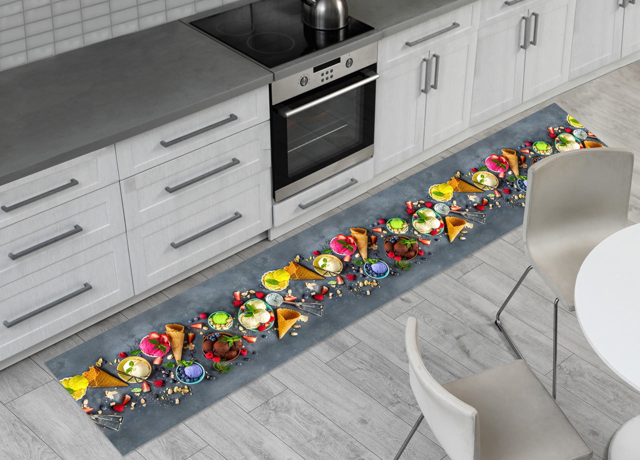 Tappeto Passatoia Cucina Antiscivolo Sottolavello Digitale Disegni Floreali - 50x115 - Gelato
