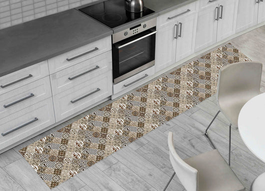 Tappeto Passatoia Cucina Antiscivolo Sottolavello Digitale Dis. Maiolica Marrone - 50x115 - Marrone