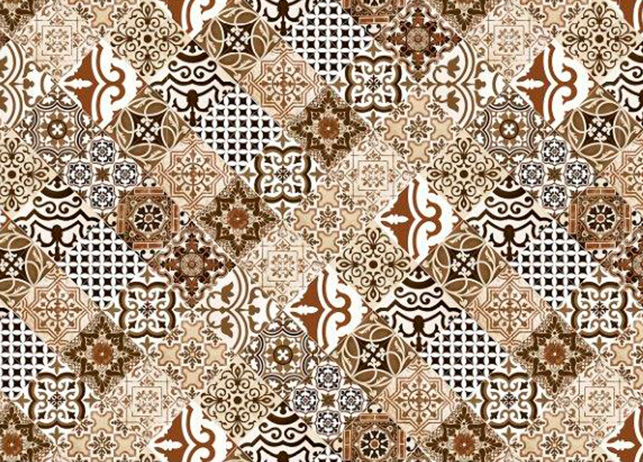 Tappeto Passatoia Cucina Antiscivolo Sottolavello Digitale Dis. Maiolica Marrone - 50x115 - Marrone