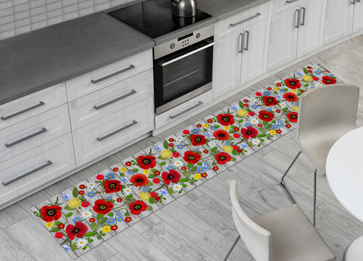 Tappeto Passatoia Cucina Antiscivolo Sottolavello Digitale Disegno Papaveri - 50x90 - Papaveri