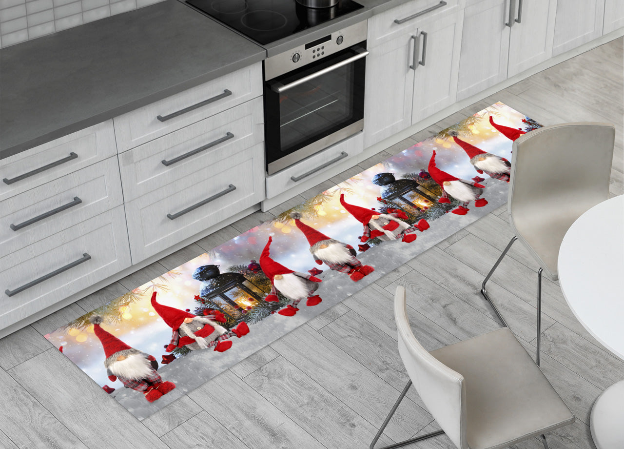Tappeto Natale Passatoia Cucina Antiscivolo Sottolavello Digitale Elfo Rosso Lanterna 478 - 50x500 - Elfo Rosso Lanterna