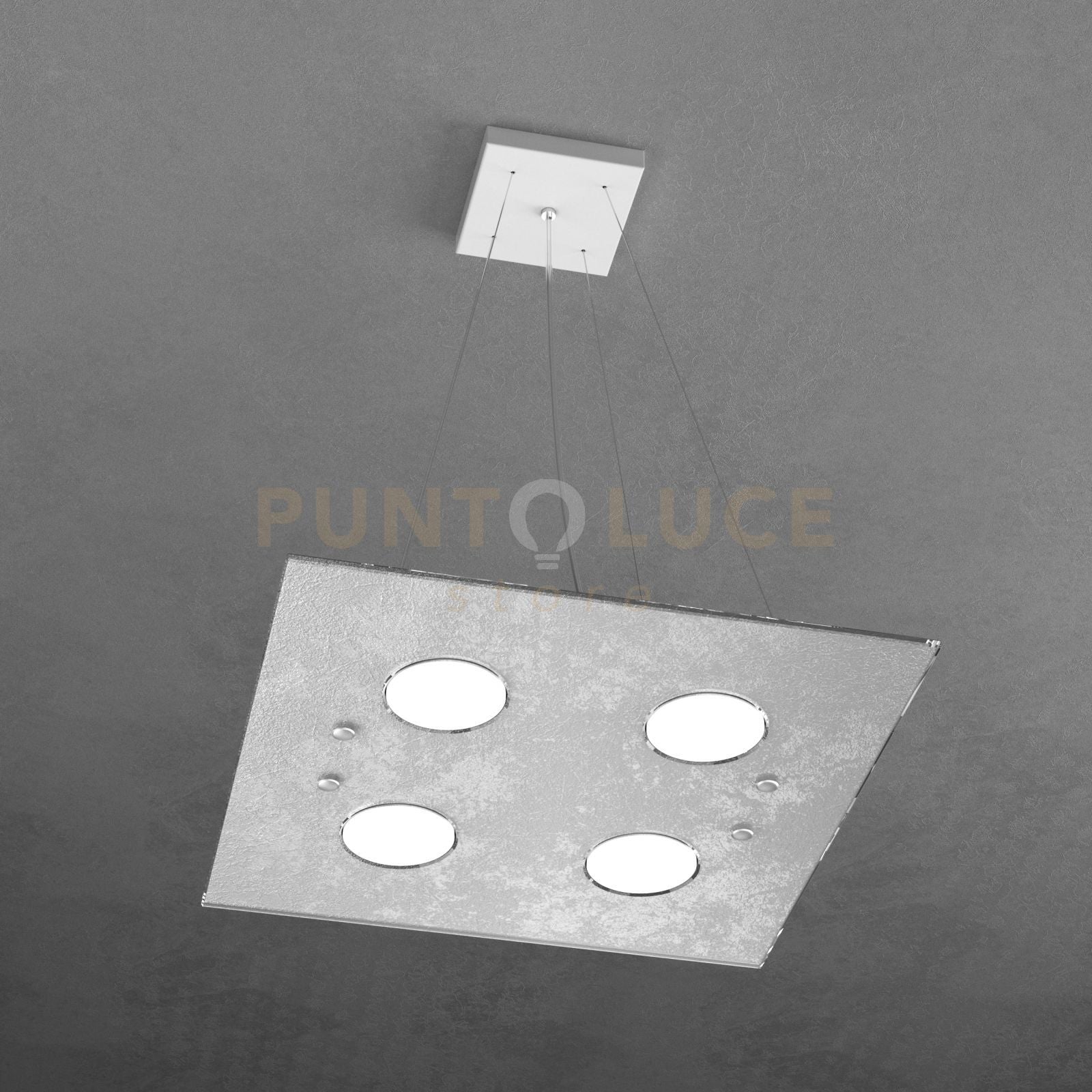 PATH SOSPENSIONE 4+2 LUCI BIEMISSIONE QUADRA FOGLIA ARGENTO 1141-S4+2-FA