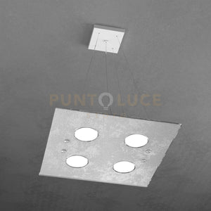 PATH SOSPENSIONE 4+2 LUCI BIEMISSIONE QUADRA FOGLIA ARGENTO 1141-S4+2-FA