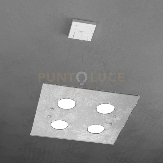 PATH SOSPENSIONE 4+2 LUCI BIEMISSIONE QUADRA FOGLIA ARGENTO 1141-S4+2-FA