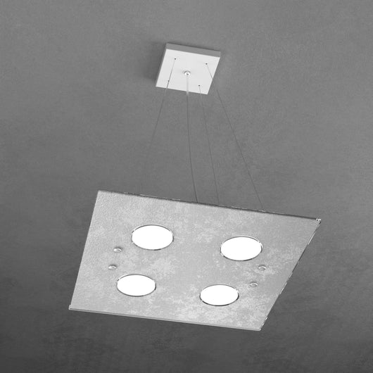 PATH SOSPENSIONE 4+2 LUCI BIEMISSIONE QUADRA FOGLIA ARGENTO 1141-S4+2-FA