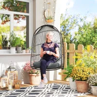 Sedia Sospesa a Dondolo Pieghevole da Interno ed Esterno con Cuscino e Poggiatesta, Grigio Scuro