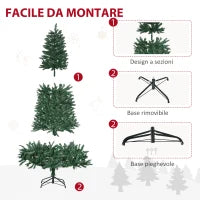 Albero di Natale Artificiale Luminoso con 450 Luci LED Bianche e 1146 Rami, Base in Metallo Pieghevole - Verde