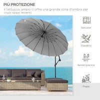 Ombrellone Decentrato da Giardino 3x2.6 m a 18 Stecche con Base a Croce, Grigio