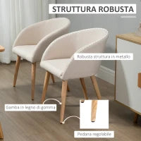 Set di 2 Sedie da Pranzo Stile Scandinavo Imbottite in Tessuto, 55x56x74 cm, Beige