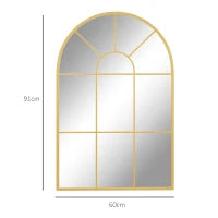 Specchio da Parete ad Arco in Vetro e Metallo Oro dallo Stile Moderno, 91x2x60 cm